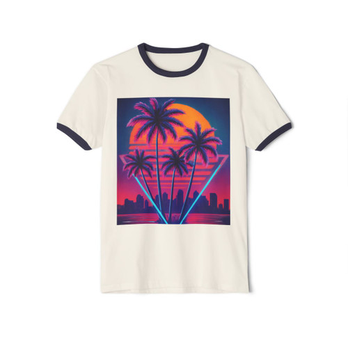 Neon Miami Nights - Unisex Cotton Ringer T-Shirt