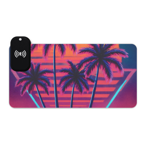 Neon Miami Nights - LED Gaming Mouse Pad, Wireless Charging