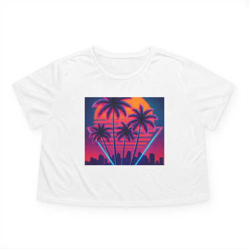 Neon Miami Nights - Women's Flowy Cropped Tee