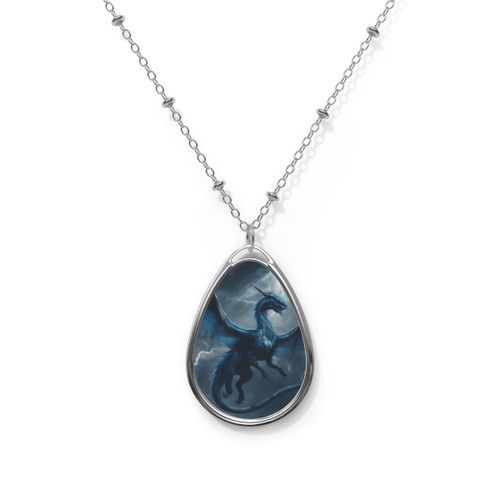 Ethereal Storm Dragon - Oval Necklace