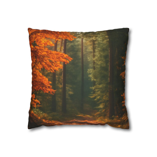 Golden Autumn Retreat - Square Poly Canvas Pillowcase