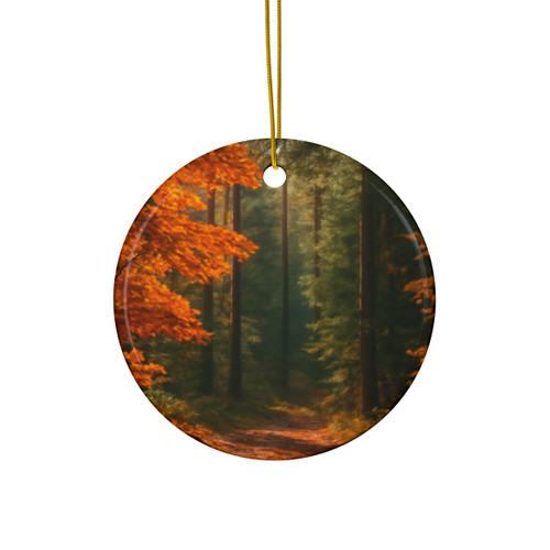 Golden Autumn Retreat - Decorative Ceramic Ornaments, Double-Sided (1pc, 3pcs, 5pcs, 10pcs)