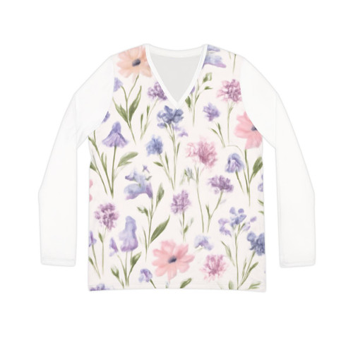 Charming Meadow Bliss - Women's Long Sleeve V-neck Shirt (AOP)