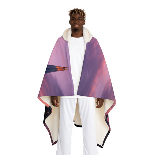 London Twilight Reflections - Hooded Sherpa Fleece Blanket