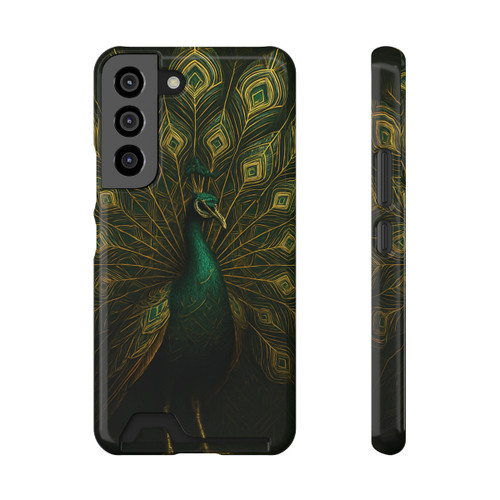 Gilded Peacock Elegance - Phone Case With Card Holder