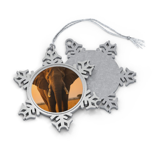 Graceful Elephant Journey - Pewter Snowflake Ornament