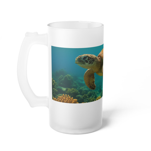 Serene Ocean Whisper - Frosted Glass Beer Mug