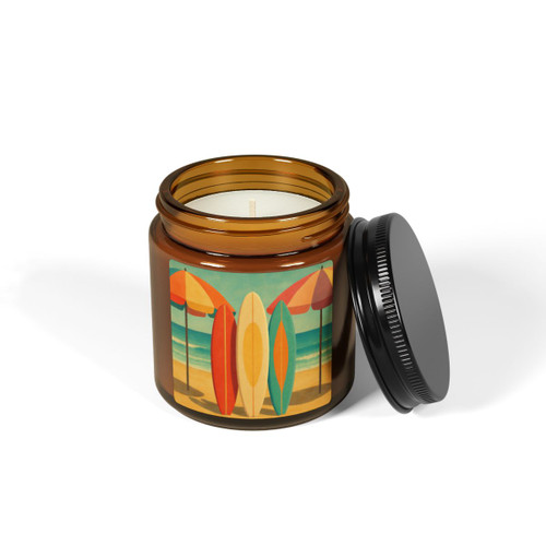 Retro Beach Getaway - Scented Soy Candle (Multi-Size, Amber Jar)