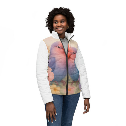 Whimsical Love Birds - Women’s Puffer Jacket (AOP)