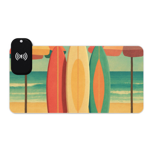 Retro Beach Getaway - LED Gaming Mouse Pad, Wireless Charging