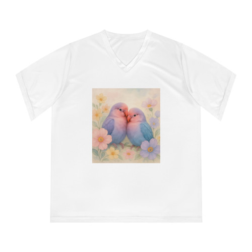 Whimsical Love Birds - Women's Performance V-Neck T-Shirt