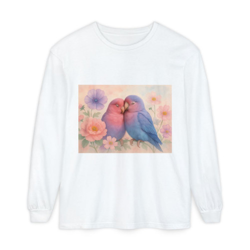 Whimsical Love Birds - Unisex Garment-dyed Long Sleeve T-Shirt