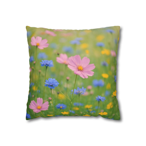 Whimsical Wildflowers - Square Poly Canvas Pillowcase