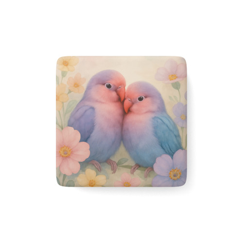 Whimsical Love Birds - Porcelain Magnet, Square