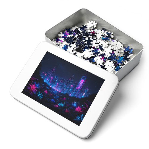 Neon Dreamscape - Jigsaw Puzzle with Tin