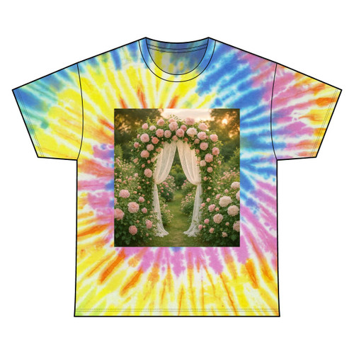 Whimsical Garden Bliss - Unisex Tie Dye Cotton Tee Whimsical Garden Bliss - Unisex Tie Dye Cotton Tee