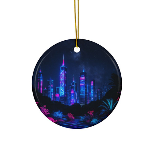 Neon Dreamscape - Decorative Ceramic Ornaments, Double-Sided (1pc, 3pcs, 5pcs, 10pcs)