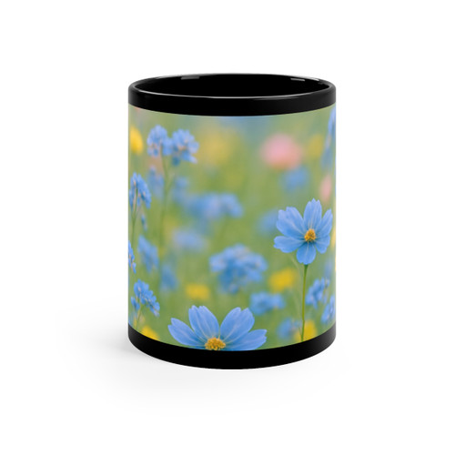 Whimsical Wildflowers - Black Coffee Mug, 11oz