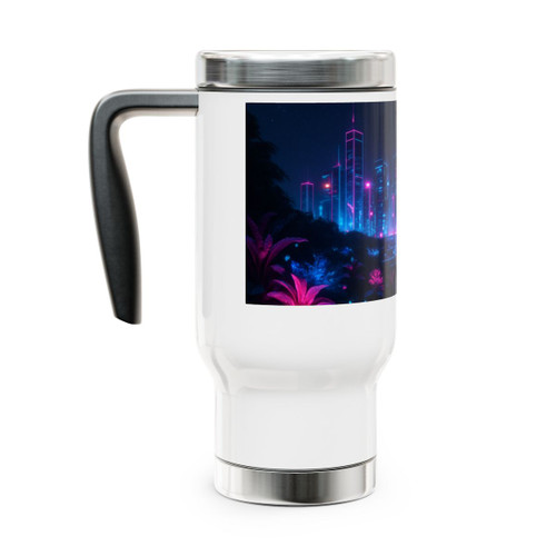 Neon Dreamscape - Stainless Steel Travel Mug with Handle, 14oz
