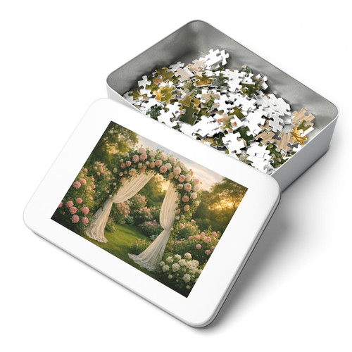Whimsical Garden Bliss - Jigsaw Puzzle with Tin