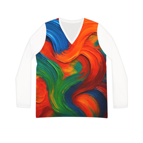 Whimsical Brushstrokes - Women's Long Sleeve V-neck Shirt (AOP) Whimsical Brushstrokes - Women's Long Sleeve V-neck Shirt (AOP)
