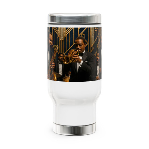 Gilded Jazz Nights - Stainless Steel Travel Mug with Handle, 14oz