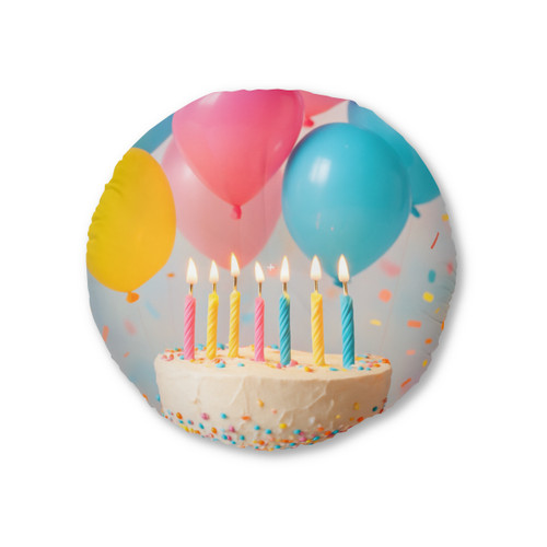 Joyful Birthday Bash - Tufted Floor Pillow, Round