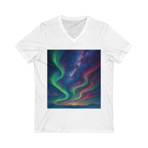 The Dance of the Auroras - Unisex Jersey Short Sleeve V-Neck Tee The Dance of the Auroras - Unisex Jersey Short Sleeve V-Neck Tee