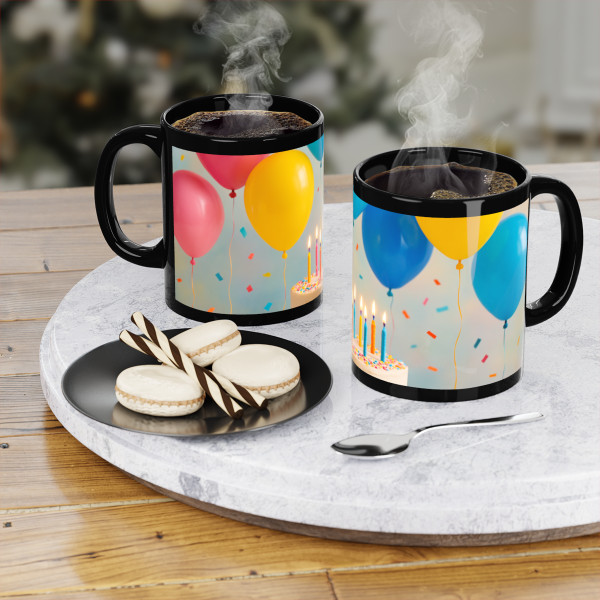 Joyful Birthday Bash - Black Coffee Mug, 11oz