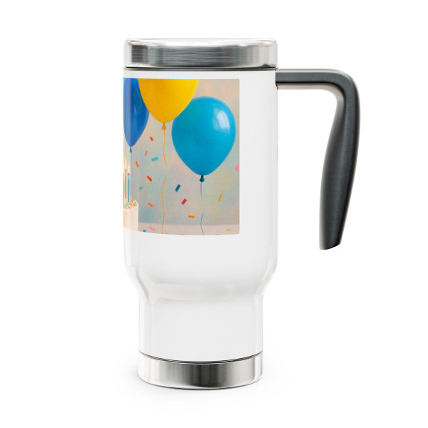 Joyful Birthday Bash - Stainless Steel Travel Mug with Handle, 14oz
