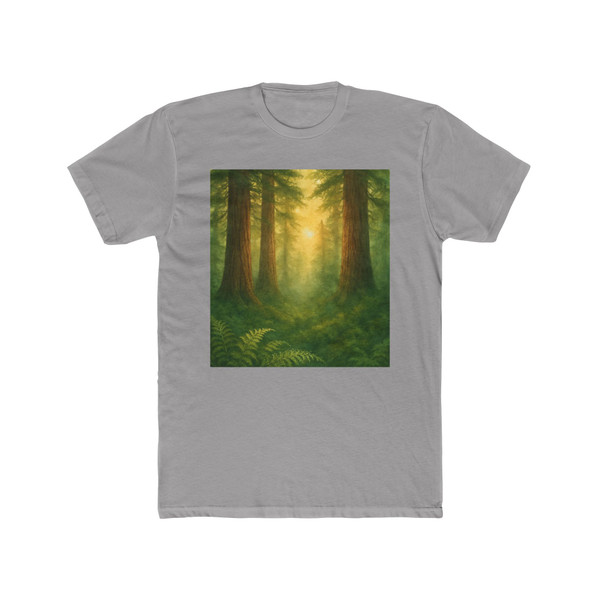Misty Dawn Over Ancient Redwood Forest - Unisex Cotton Crew Tee