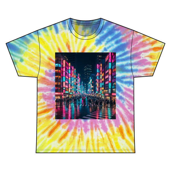 Tokyo Neon Streets - Unisex Tie Dye Cotton Tee
