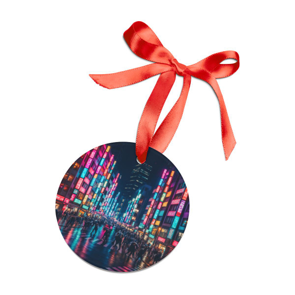 Tokyo Neon Streets - Acrylic Ornament with Ribbon