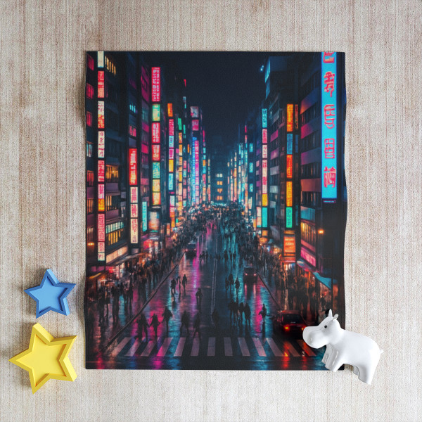Tokyo Neon Streets - Throw Blanket