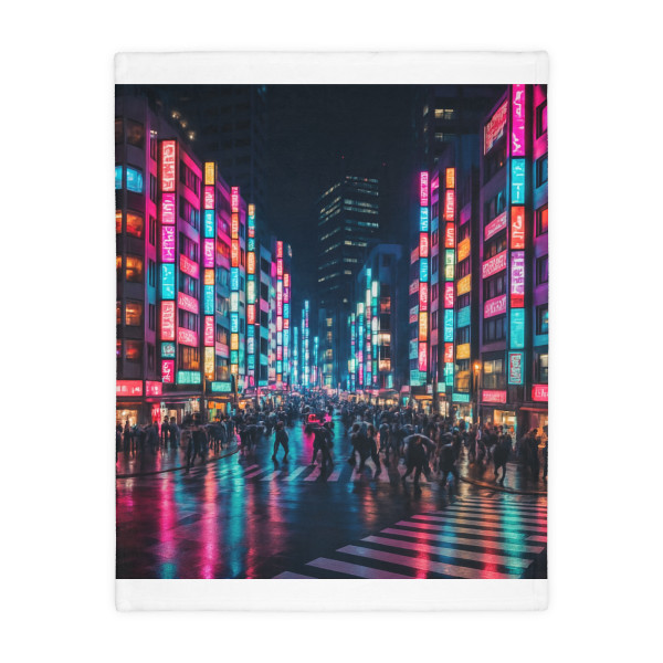 Tokyo Neon Streets - Velveteen Microfiber Blanket (Two-sided print)