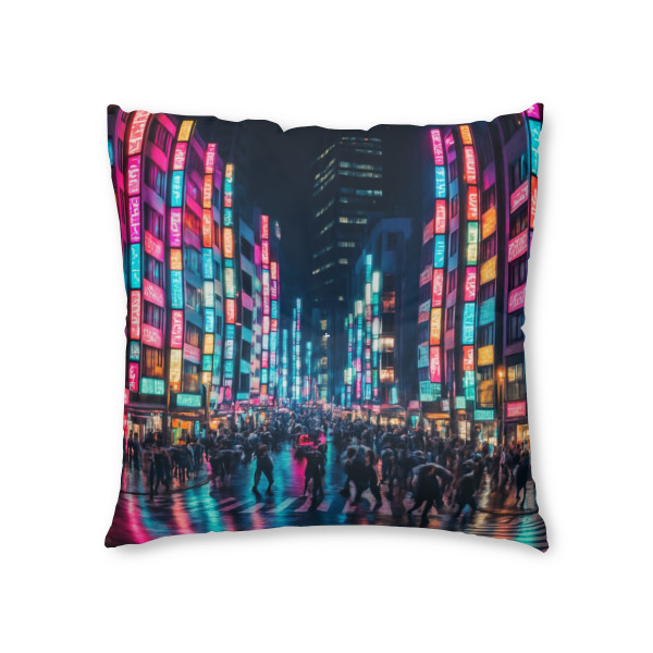 Tokyo Neon Streets - Tufted Floor Pillow, Square