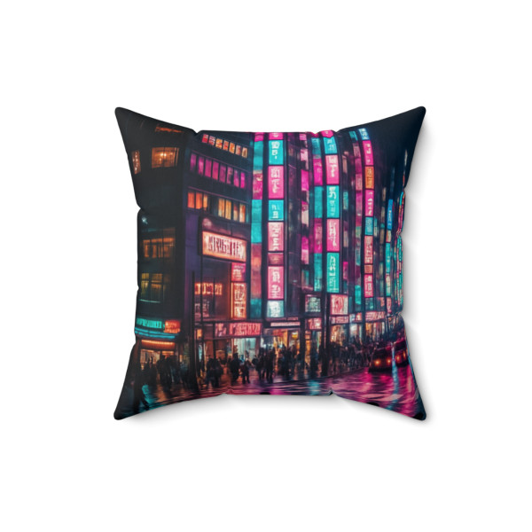 Tokyo Neon Streets - Spun Polyester Square Pillow