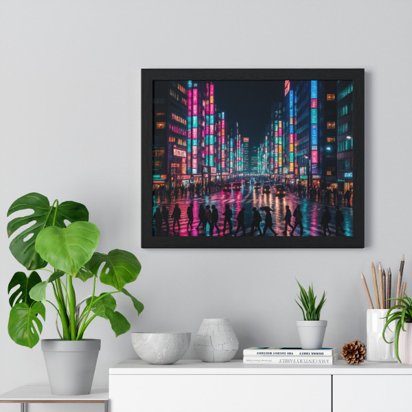 Tokyo Neon Streets - Horizontal Framed Poster