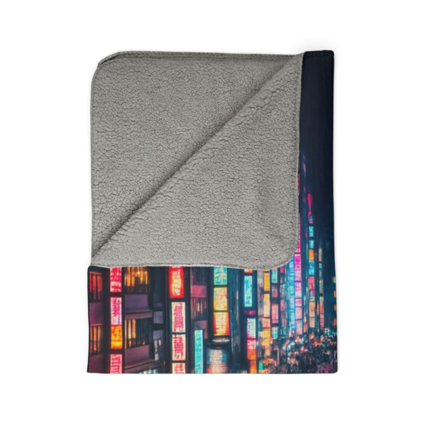 Tokyo Neon Streets - Fleece Sherpa Blanket