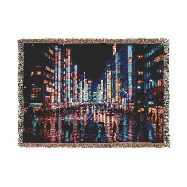 Tokyo Neon Streets - Woven Blanket