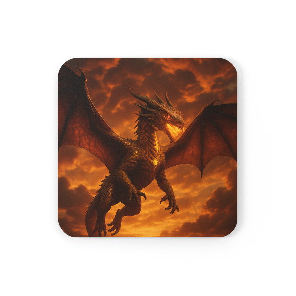 Golden Ember Serpent - Cork Back Coaster