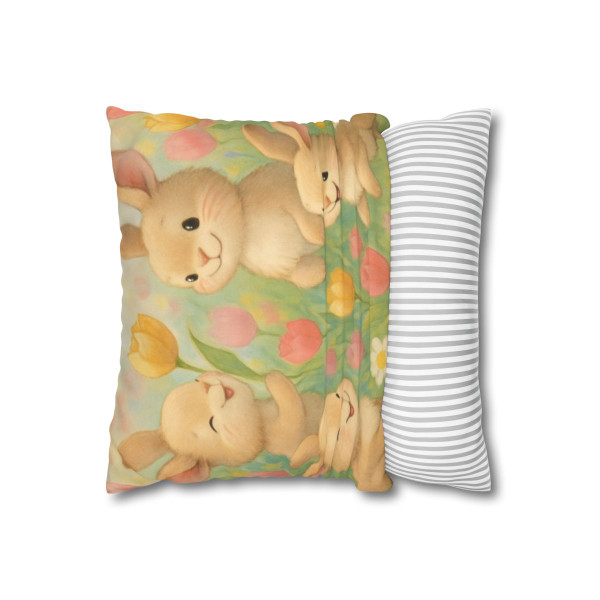 Bunny Blossom Parade - Square Poly Canvas Pillowcase