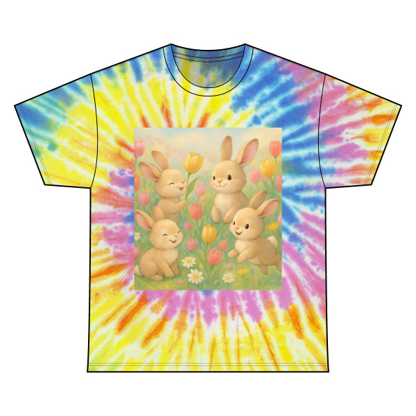 Bunny Blossom Parade - Unisex Tie Dye Cotton Tee Bunny Blossom Parade - Unisex Tie Dye Cotton Tee