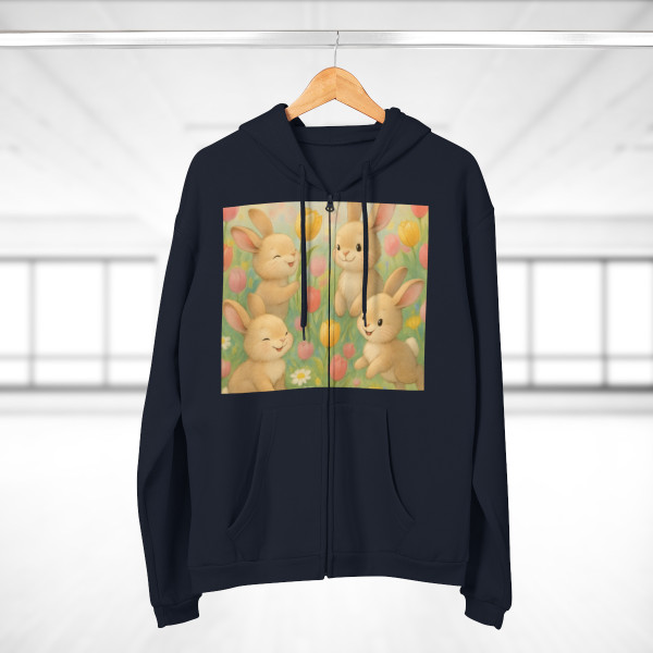 Bunny Blossom Parade - Unisex Hooded Zip Sweatshirt Bunny Blossom Parade - Unisex Hooded Zip Sweatshirt