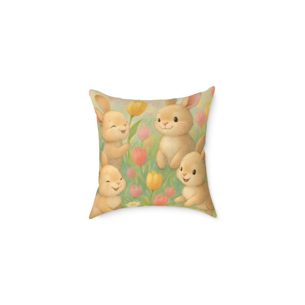 Bunny Blossom Parade - Square Poly Canvas Pillow