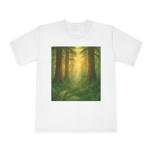 Misty Dawn Over Ancient Redwood Forest - Unisex Classic Crewneck T-Shirt
