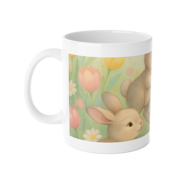 Bunny Blossom Parade - White Ceramic Mug, 11oz