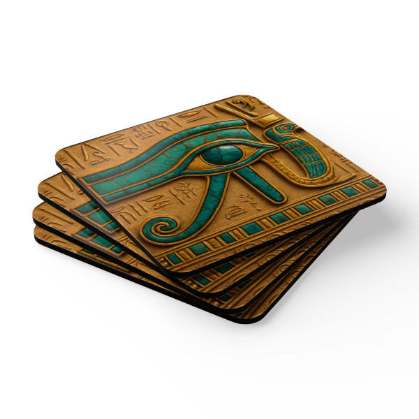 Mystical Eye of Horus - Corkwood Coaster Set