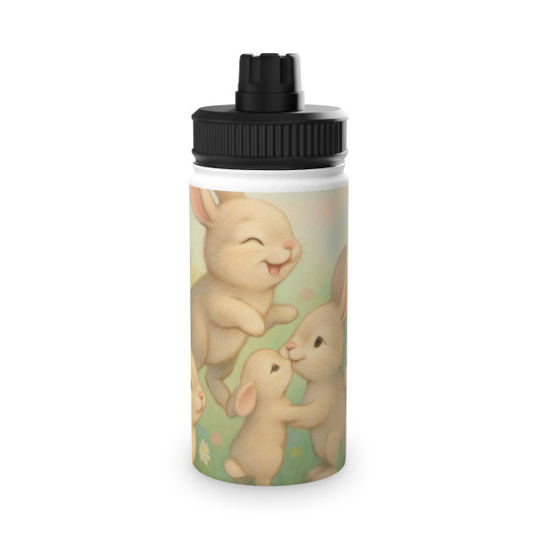 Bunny Blossom Parade - Stainless Steel Water Bottle, Sports Lid