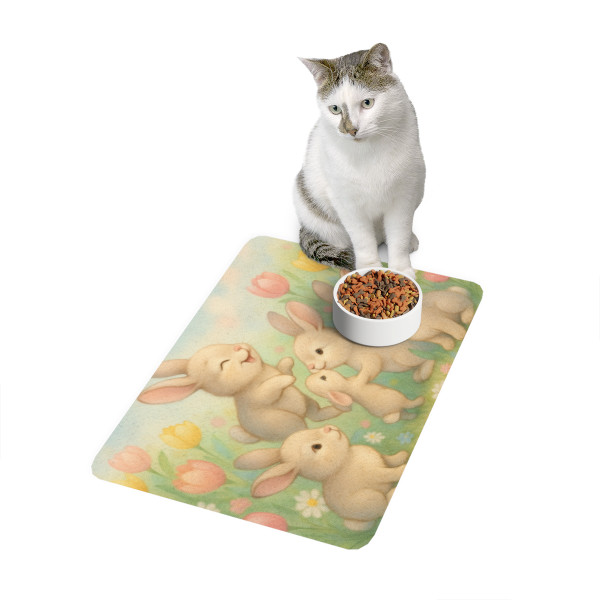 Bunny Blossom Parade - Pet Food Mat (12x18)